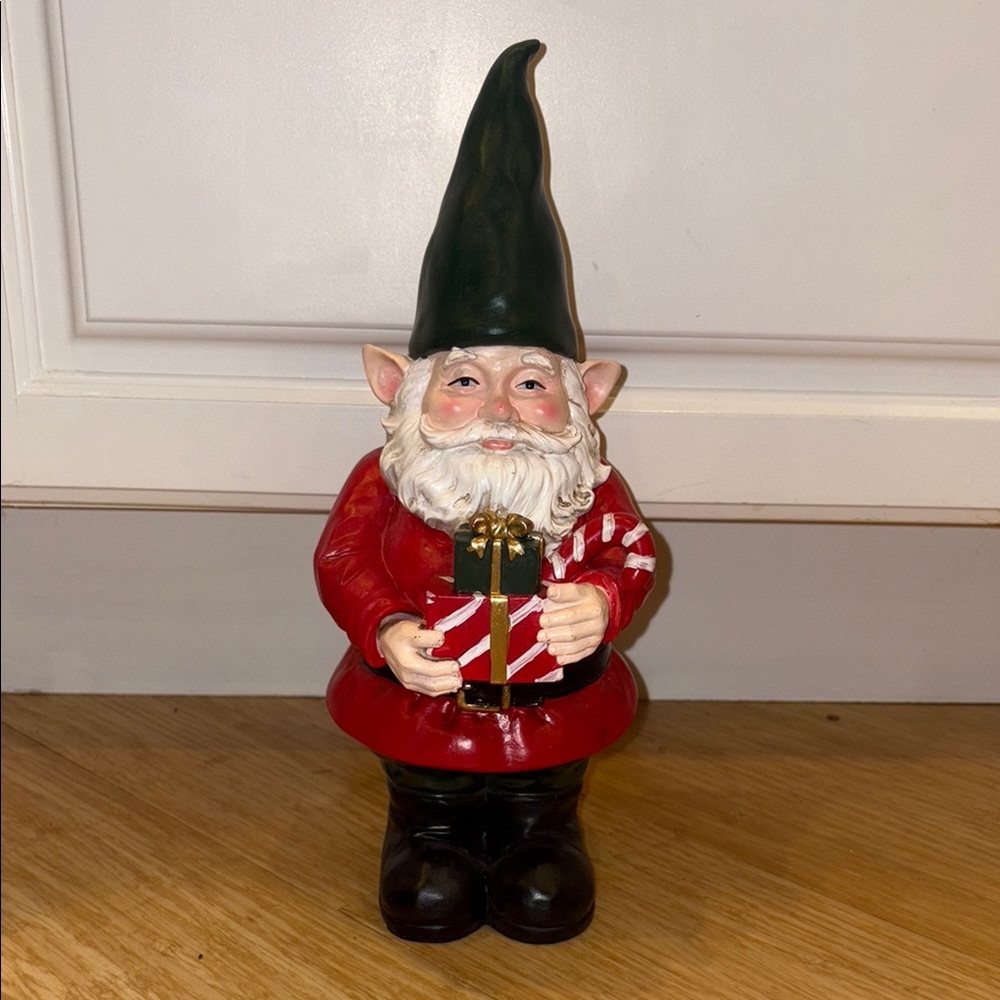 Festive Holiday Resin Gnome Holding Gifts, 12” Tall